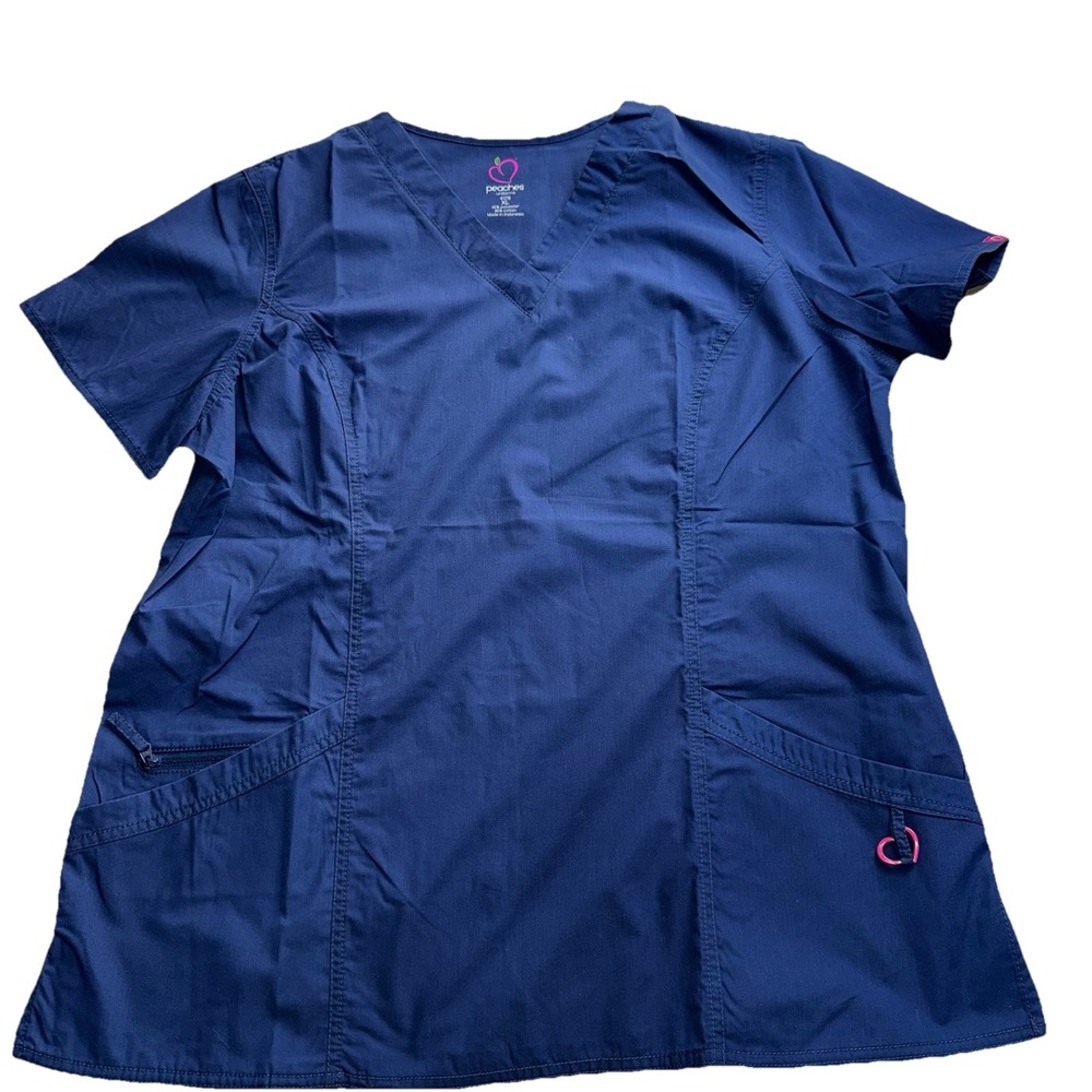 Peaches Scrub Top Women's XL Navy Blue Solid